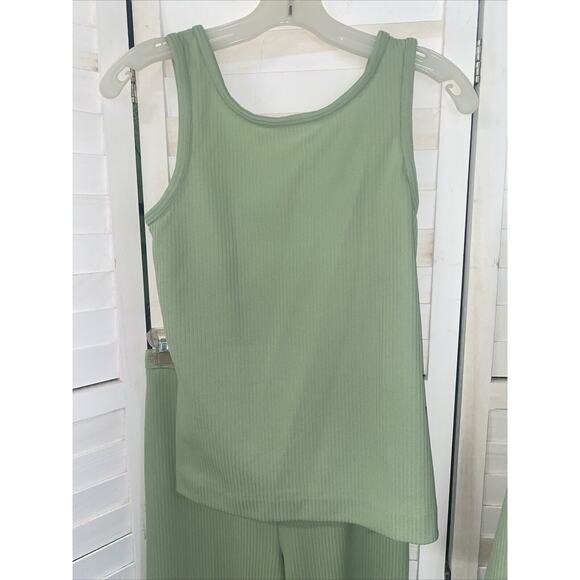 Handmade 70s Green Polyester 5 Piece Tank Blouse Skirt Pants Jacket Green Set - Picture 9 of 12